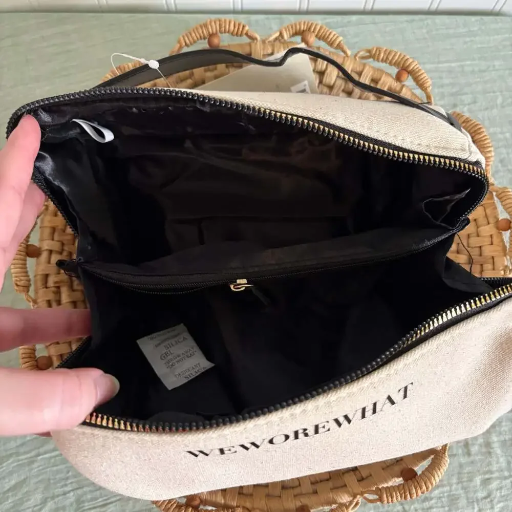 WeWoreWhat Cream and Black Canvas Cosmetic Bag